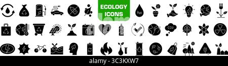 Jeu d'icônes écologie. Symbole d'environnement. Style silhouette. Illustration de Vecteur