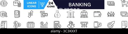Icône bancaire définie. Icône linéaire Finance. Illustration de Vecteur