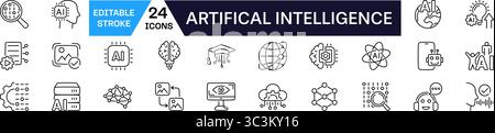 Jeu d'icônes Intelligence artificielle. Icône linéaire technologique. Illustration de Vecteur