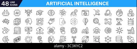 Jeu d'icônes d'intelligence artificielle avec contour modifiable. Style linéaire. Illustration de Vecteur