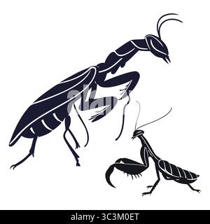 Silhouette de deux mantises priantes dans Artful Monochrome Design Illustration de Vecteur