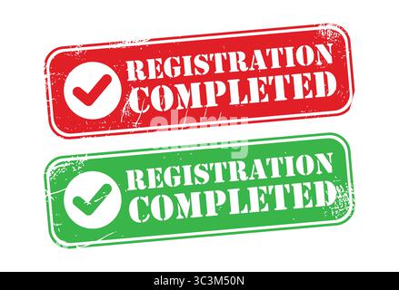 Enregistrement terminé ensemble d'icônes de vecteur de tampon pour la conception d'approbation et de confirmation. Tampon enregistré Illustration de Vecteur