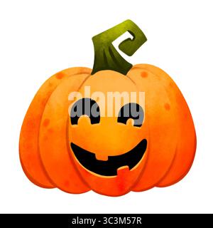 Illustration d'une jolie citrouille sculptée. Fait dans un style fantaisiste et aquarelle sur un thème d'Halloween. Isolé sur fond blanc Banque D'Images