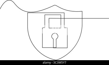 Icône de sécurité de protection de bouclier minimaliste d'une ligne continue pour la cybersécurité, Vector. Illustration de Vecteur