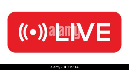 Icône de diffusion en direct. Icône de bouton de streaming en direct rouge avec symbole de signal de diffusion pour la vidéo en ligne et l'interface de médias sociaux. Symbole rouge de diffusion en direct. Illustration de Vecteur