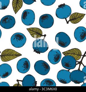 Modèle sans couture avec myrtille. Myrtilles naturelles fraîches mûres savoureuses. Illustration vectorielle pour arrière-plan, emballage, textile, tissu et divers Illustration de Vecteur