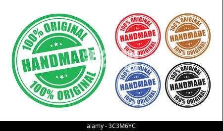Ensemble vectoriel de badge de timbre fait à la main avec 100 pour cent étiquettes originales Illustration de Vecteur