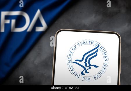 Département de la santé et des services sociaux DES ÉTATS-UNIS affiché sur smartphone Banque D'Images