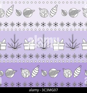 Modèle de Noël avec des ornements, des flocons de neige et des boîtes-cadeaux dans le vecteur de fond de vacances sans couture Illustration de Vecteur
