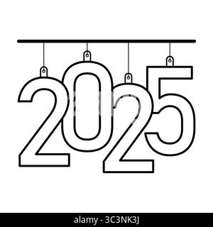 2025 numéros suspendus illustration vectorielle. Cette illustration vectorielle affiche l'année 2025 sous forme de chiffres gras et soulignés suspendus à une barre horizontale. Illustration de Vecteur