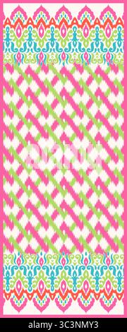 Un motif ikat vibrant présente des couleurs rose, vert et turquoise Banque D'Images