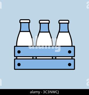 Boîte en bois à lait. Icône vectorielle de caisse de bouteilles de lait. Enseigne de produits laitiers. Symbole graphique pour la conception de sites Web et d'applications de cuisine, logo, application, interface utilisateur Illustration de Vecteur