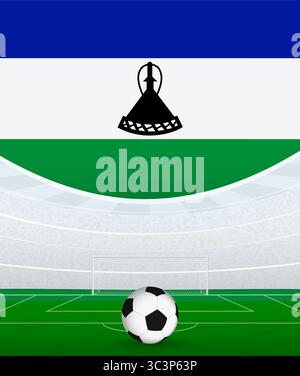 Lesotho National Football thème, stade et ballon de football. Concept de match de football au Lesotho. Idéal pour une utilisation dans les promotions d'événements sportifs, sur le thème du football d Illustration de Vecteur
