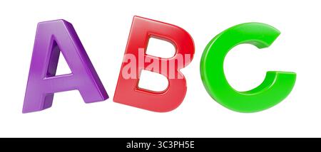Lettres magnétiques en plastique ABC isolé sur un fond blanc. Banque D'Images