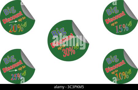 Jeu exclusif de badges vectoriels promotionnels de 15 % et 20 % pour les ventes saisonnières et les offres de réduction Illustration de Vecteur