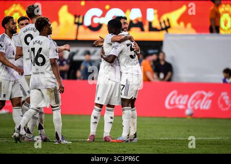 East Rutherford, États-Unis. 26 juillet 2025. East Rutherford, NJ, États-Unis, 26 juillet 2025 : les joueurs de Manchester United célèbrent leur but lors du premier League Summer Series match entre West Ham United et Manchester United au MetLife Stadium à East Rutherford, NJ États-Unis (USAGE ÉDITORIAL UNIQUEMENT). (Rebekah Wynkoop/SPP) crédit : SPP Sport Press photo. /Alamy Live News Banque D'Images