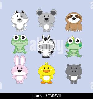 Motif de mascotte d'animaux. Pack vectoriel de stock d'animaux mignons. Illustration de Vecteur