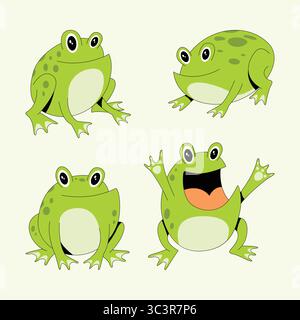 Motif mascotte grenouilles. Mignons grenouilles stock pack vectoriel. Illustration de Vecteur
