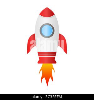 Vecteur de lancement de fusée. Lancement de fusée avec feu. Icône de fusée sur fond blanc. Illustration de Vecteur