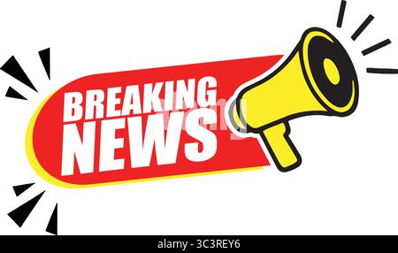 Bannière d'actualités avec mégaphone – étiquette d'annonce vectorielle pour les actualités urgentes, les événements et les alertes de lancement Illustration de Vecteur