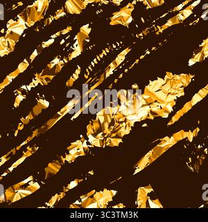 Motif sans couture vectoriel avec des lignes déchirées et des rayures dans une texture de feuille d'or réaliste. Fond métallique brillant pour emballage de luxe, branding, invi Illustration de Vecteur