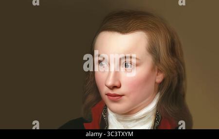 Portrait de Georg Philipp Friedrich Freiherr von Hardenberg, pseudonyme et pseudonyme Novalis, 1772 - 1801, poète allemand du début du romantisme allemand, édité numériquement Banque D'Images