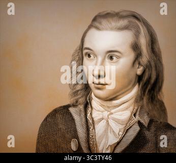 Portrait de Georg Philipp Friedrich Freiherr von Hardenberg, pseudonyme et pseudonyme Novalis, 1772 - 1801, poète allemand du début du romantisme allemand, édité numériquement Banque D'Images