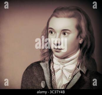 Portrait de Georg Philipp Friedrich Freiherr von Hardenberg, pseudonyme et pseudonyme Novalis, 1772 - 1801, poète allemand du début du romantisme allemand, édité numériquement Banque D'Images