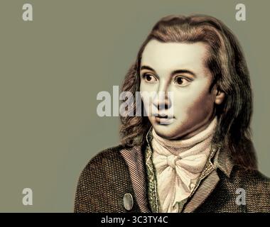 Portrait de Georg Philipp Friedrich Freiherr von Hardenberg, pseudonyme et pseudonyme Novalis, 1772 - 1801, poète allemand du début du romantisme allemand, édité numériquement Banque D'Images