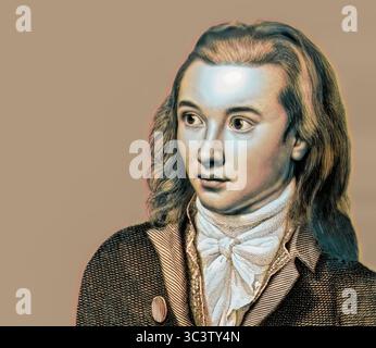 Portrait de Georg Philipp Friedrich Freiherr von Hardenberg, pseudonyme et pseudonyme Novalis, 1772 - 1801, poète allemand du début du romantisme allemand, édité numériquement Banque D'Images