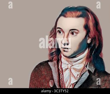 Portrait de Georg Philipp Friedrich Freiherr von Hardenberg, pseudonyme et pseudonyme Novalis, 1772 - 1801, poète allemand du début du romantisme allemand, édité numériquement Banque D'Images