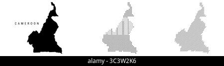 Cameroun carte détaillée de silhouette, motif pointillé et motif de lignes parallèles inclinées. Carte stylisée texturée camerounaise. illustration isolée sur blanc Banque D'Images