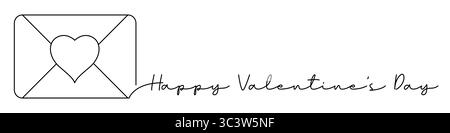 Joyeuse Saint Valentin icône d'une ligne avec légende. Style de dessin au trait continu. Pied de page, en-tête. illustration isolée sur fond blanc. Banque D'Images