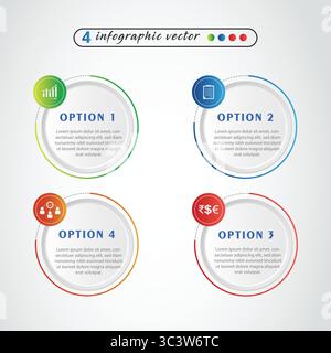 4, modèle de conception infographique. Concept de chronologie avec 4 étapes. Peut être utilisé pour la mise en page du flux de travail, la présentation, le diagramme, la bannière, l'illustration vectorielle Illustration de Vecteur