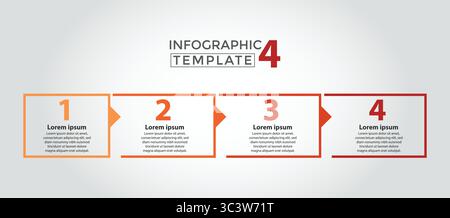 4, modèle de conception de processus infographique. Concept de chronologie avec 4 étapes de processus. Peut être utilisé pour la mise en page de flux de travail, la présentation, le diagramme, la bannière, le vecteur Illustration de Vecteur