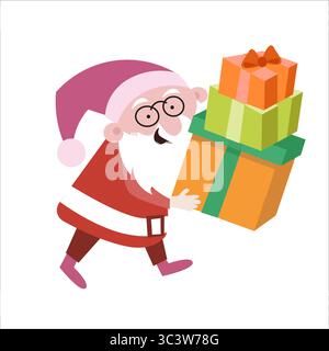 Père Noël avec des cadeaux préparez-vous pour Noël. Saint-Sylvestre et vacances d'hiver. Ensemble d'illustrations d'enfants isolés sur fond blanc. Image Illustration de Vecteur