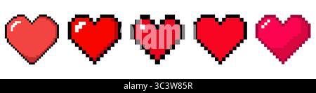 Icône de coeur de pixel avec différents coeurs. Illustration de Vecteur