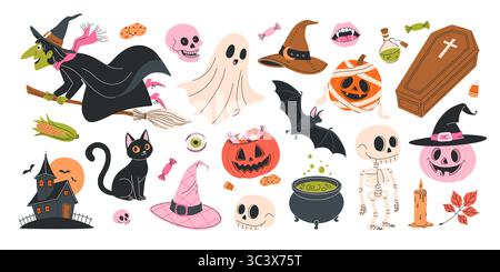 Joyeux ensemble d'Halloween. Eléments vectoriels isolés. Illustration de Vecteur