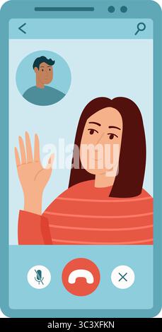 Femme utilisant smartphone pour le chat vidéo Illustration de Vecteur