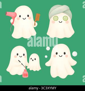 Hand Painted Halloween Clipart – Cute Ghosts, Props & Spooky Objects in Watercolor Style Banque D'Images