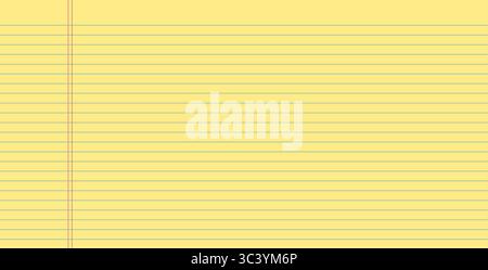 Papier texturé horizontal doublé d'un bloc juridique. Feuille de travail jaune avec rayures. Page vide vierge du classeur. Toile de fond de grille horizontale large. Grille vectorielle Illustration de Vecteur