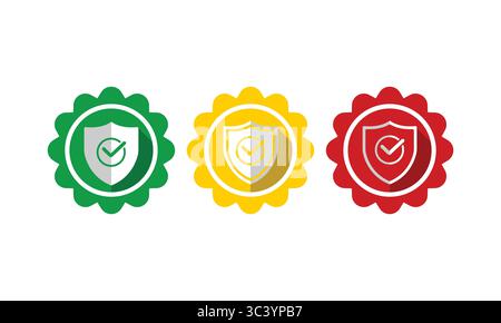 Badges de contrôle Color Shield – ensemble d'emblèmes d'approbation de sécurité vérifiés Illustration de Vecteur