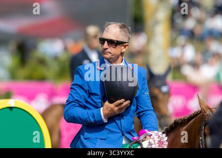 Dinard, France. 27 juillet 2025. Aaron Vale et Carissimo 25, 1ère place lors du Jumping International de Dinard 2025, CSI 5 Equestre le 27 juillet 2025 au Centre Equestre du Val Porée à Dinard, France - photo Damien Kilani/DK Prod/DPPI crédit : DPPI Media/Alamy Live News Banque D'Images
