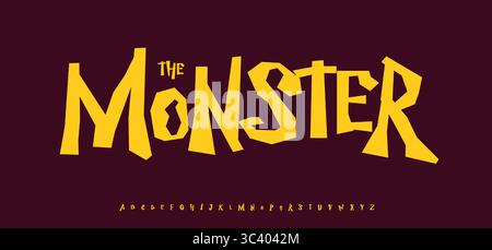 Alphabet funky effrayant, lettres déchiquetées effrayantes, police d'horreur de bande dessinée pour le logo d'Halloween, titre d'enfants, conception typographique monstre bizarre, vampire audacieux Illustration de Vecteur