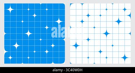 Modèle géométrique sans couture de style Y2K avec des étoiles abstraites et une grille linéaire minimale dessin animé bauhaus conception vectorielle esthétique pour les fonds d'écran Illustration de Vecteur