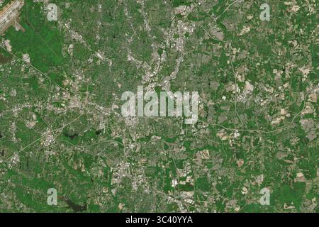 Image satellite de Raleigh, la capitale de la Caroline du Nord, États-Unis - contient des données Copernicus Sentinel modifiées (2025) Banque D'Images