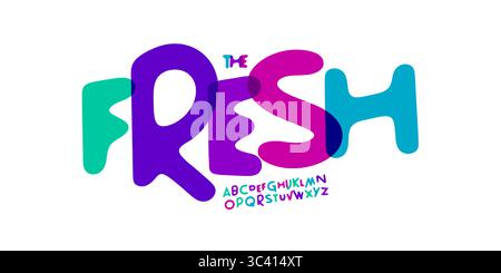 Alphabet ludique juteux, lettres de dessin animé colorées, police arrondie audacieuse pour logo enfants, titre de l'école, design typographique funky fiesta, fête dynamique Illustration de Vecteur