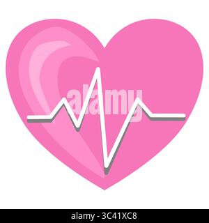 Un cœur rose stylisé vectoriel avec une ligne blanche de battement de cœur qui le traverse, symbolisant la santé et l'amour. Illustration de Vecteur