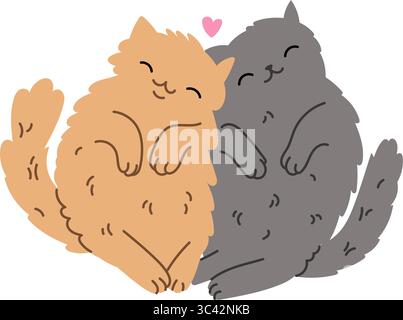 Chats mignons dans l'autocollant d'amour, illustration de dessin animé vectoriel Illustration de Vecteur