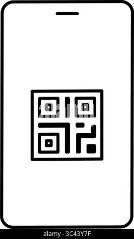 Smartphone affichant QR code icône de dessin de ligne simple, illustration du paiement numérique et de l'authentification, illustration vectorielle Illustration de Vecteur